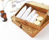 2 Pack Seagrass Storage Boxes with Lids, Natural Woven Wicker Shelf Baskets Stackable Rectangular V1237-ZY00B088R37XWZ