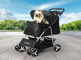 PaWz 4 Wheels Pet Stroller Dog Cat Cage Black ST1002-BK