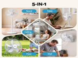 DEVANTI 16" 5-in-1 Rechargeable Fan for Pedestal Table Floor Wall Ceiling PF-RC-16IN-WH