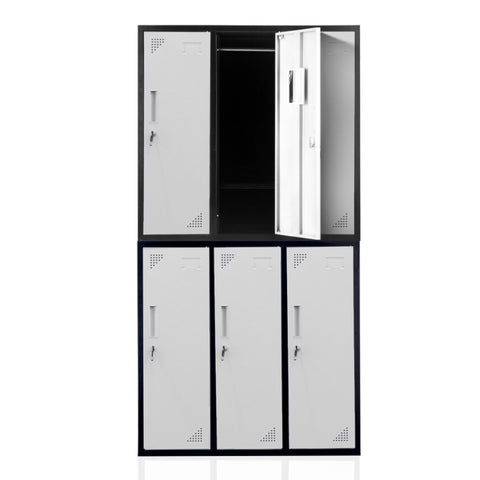 Fortia 6 Door Metal Storage Cabinet Lockers for Gym Office - Black and Grey V219-STLFOA6DBK