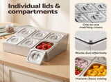 5-Star Chef 6 Pan Food Serving Display Container Stainless Steel Food Container Lids FD-6PAN-SS