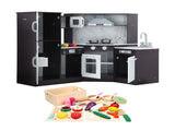 Keezi Kids Wooden Kitchen Playset 29pc Food Set Black White PLAY-WOOD-TAP-3IN1