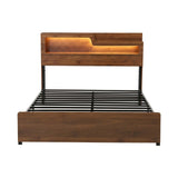 Artiss Double Bed Frame Metal with Charging Station LED Light Storage Shelf MBED-D-ROCK-D-WD-AB