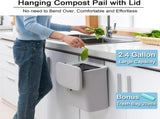 Hanging Kitchen Compost Bin with Lid for Cabinet Door or Wall, No-Drill Adhesive Mount, Odor-Proof & V1107-CS-GBSLJTH