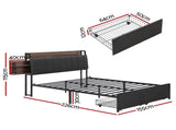 Artiss Metal Bed Frame Queen Size with 2-Tier Hidden Storage with Charging Station MBED-C-SOT-Q-GY-ABC