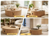 Artiss Round Coffee Table Storage Fluted Center Table Living Room Office 80cm Wood FUR-U-COF-11-WD