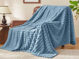 Updated Grey Throw Blanket for Couch and Bed- Super Soft and Warm 3D Checkered Fluffy Fuzzy Fleece V1107-114-04473-BLU3
