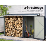 Giantz Garden Shed 2.49x1.04M Sheds Outdoor Tool Storage Workshop House Steel 2 in 1 SHED-LOG-245X98X148-AB