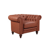 1 Seater 2 Seater 3 Seater Brown Sofa Lounge Set Button Tufted in Faux Leather V43-SET-MDL-3+2+1-BR