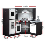 Keezi Kids Kitchen Play Set Wooden Pretend Cooking Playset w/Sounds Lights Black PLAY-WOOD-TAP-BK