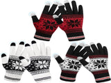 3 Pairs Touch Screen Gloves with Snow Flower Pattern, Warm Knit Winter Gloves Christmas Gifts V1189-LWWAL-20260325-00030