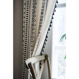 1 Panel Bohemian Curtains Cotton Linen Black Tassel Curtains For Living ROom Bedroom V1188-MS-227-2106