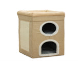 Beige 3-Story Villa Cat House with Scratching Posts - Foldable Double-Decker Cat Condo, Warm & V888-ELOSUNG48746