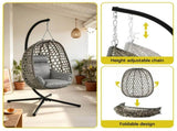 Gardeon Outdoor Swing Chair with Stand Cushion Rattan Furniture Grey HM-EGG-ROPE-FLD-S-GY