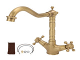 European Antique Brass Bathroom Faucet Double Handle Cross Knob Kitchen Faucet Hot Cold Water Tap V1294-YM0626-3112220096411