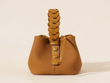 Genuine Leather Mini Bucket Bag with Braided Handle - Chic Drawstring Crossbody Purse V888-ELOSUNG35985