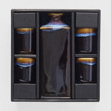 Sake Set 5pcs Tenmokku With Bright Blue Glaze V637-C2825