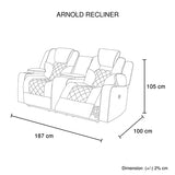 Electric Recliner Stylish Rhino Fabric Black Couch 2 Seater Lounge with LED Features V43-REC-ARN2RBL