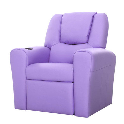 Keezi Kids Recliner Chair Purple PU Leather Sofa Lounge Couch Children Armchair KID-RECLINER-PUR