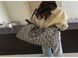 Dark Blue Stylish Geometric Pattern Travel Duffel - Large Capacity Lightweight Weekender & Gym V888-ELOSUNG27485