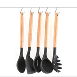 Light Grey And Brown 12-Piece Silicone Kitchen Utensil Set - Non-Stick Food-Grade Silicone Cooking V888-ELOSUNG23152