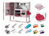 Keezi 102cm Wooden Pretend Kitchen Playset With Apron And Food Set1 Pink PLAY-WOOD-RANGHOOD-PK