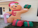 8FT/2.4m Lighted Inflatable Gingerbread Man Christmas Decoration with Candy Cane & Gift Boxes, V1338-WAK0054