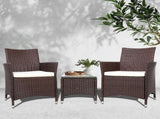 Gardeon 3PC Outdoor Bistro Set Patio Furniture Wicker Setting Chairs Table Cushion Brown ODF-BISTRO-RATTAN-BR