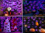 36 PCS LED Purple Lighted 3D Bats Halloween Decoration, 5 Sizes & 4 Shapes Removable PVC Bats V1258-DP02-C-408