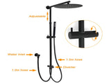 WELS Matt Black Dual 12" Round Shower Head Set Metal Handheld Rail Wall Arm Elbow Inlet Twin Taps V1233-SC842BSS019CBLKSR112BCPF0282ABK