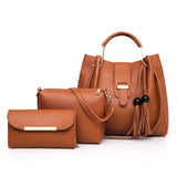 Brown Chic 3-Piece Women's Handbag Set - PU Leather Tote, Crossbody Bag & Clutch Purse V888-ELOSUNG32992