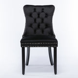 2x Velvet Dining Chairs Upholstered Tufted Kithcen Chair with Solid Wood Legs Stud Trim and V226-SW8801BK