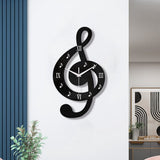 Modern Acrylic Analog Black Wall Clock With 3D Musical Note Design Roman Numerals Quiet Movement V1369-AZ3-W-13813