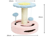 Pink-blue Interactive Cat Scratching Post with Playful Ball Toys, Flower Design - 35cm Height, 26cm V888-ELOSUNG12941