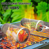 4 Pack Stainless Steel Rotisserie Grill Baskets with Stand, Cylindrical Mesh Tubes for Vegetables V1189-LC-HW-00392