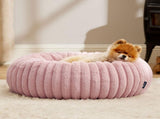 Calming Donut Pet Bed - Faux Rabbit Fur Soft Warm Round Cat Dog Bed - Plush Cozy Cuddler for Small V1258-DROP002-PETBED-01-PNK-XL
