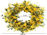 Artificial Spring Wreath 22 Inch Summer Wreaths for Front Door Yellow Daisy Wreath for Indoor V1258-DP02-WO-814