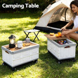 Gardeon Collapsible Outdoor Storage Box 54L Stackable Folding Camping Organizer Wheels Plywood Lid XFEL-OSB-54L-WHEEL-WH
