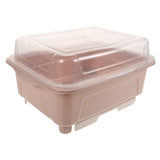 Efficient Water Draining Pink Dish Rack with Transparent Cover V1366-AZ2-W-20171