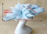 Blue Oversized Sinamay Statement Fascinator - Large Leaf & Rhinestone Trim Derby Hat for Weddings & V888-ELOSUNG56744