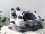 Cotton Rope Knitting With Fur Ball Storage Basket Snacks Keys Sundries Basket V1294-YM0523-220209HJ01-2