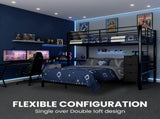 KINGSTON SLUMBER Metal Single Loft Bed And Double Underbed Frame, Multifunctional, Space Saving with V219-BEDBBBKSL8GA