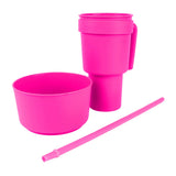 2 In 1 Snack Drink Cup with Straw Large Opening Plastic Beverage Cup Top Snack Bowl for Movie V1294-YM0901-3118230165615