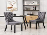 4x Velvet Dining Chairs Upholstered Tufted Kithcen Chair with Solid Wood Legs Stud Trim and V226-SW1901GY-2