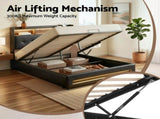 Artiss Queen Bed Frame with Gas Lift Storage LED Lights Charging Station Headboard with Open Shelf BFRAME-I-POLA-Q-BK-ABC
