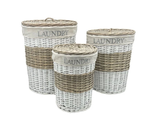 Set 3 Hampton Willow Round Laundry Basket 45x55cm V637-WDB35427