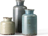 Ceramic Vases Set of 3 Crackled Finish Blue Farmhouse for Home Dcor V178-23061