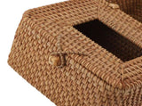Rattan Tissue Box Square Handmade Decorative Napkin Holder with 2 Compartments Lid Remote Control V1294-YM0901-3117240032311