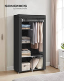 SONGMICS Portable Clothes Storage with 6 Shelves and 1 Clothes Hanging Rail Black V227-8498402109992