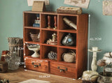 Vintage Wooden 9-Grid Open Desktop Organizer with Double Drawers and Durable Metal Handle V888-ELOSUNG52749
